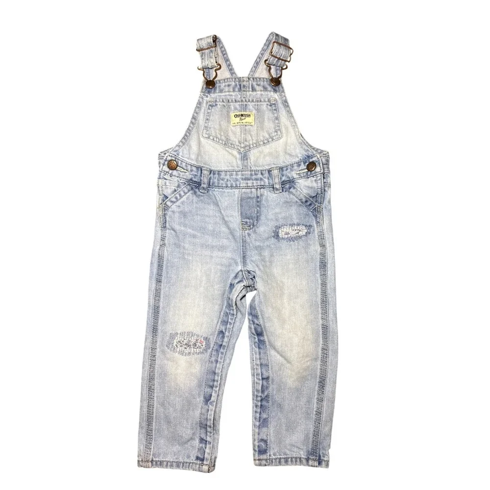 OshKosh Bgosh Baby Boy Distressed Denim Overalls Light‎ Wash 18M 100% Cotton